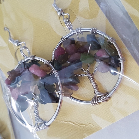 3/25$ Drop Earrings Tree of Life Tourmaline Naturel Gemstones - Picture 4 of 4